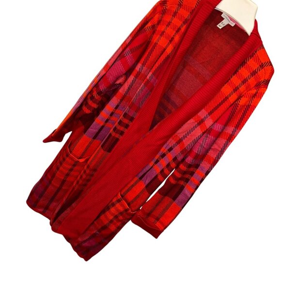 isaac mizrahi FALL red orange pink plaid opera duster cardigan sweater PLUS 3X - Picture 1 of 6